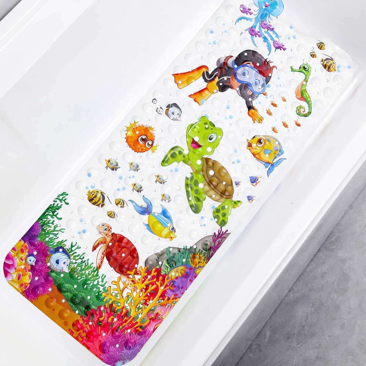 Stunq® Antislipmat voor babybadje, badmat 100x40 cm, antislip kinderen, badmat voor kinderbad of douche - 100% BPA-vrij en schimmelbestendig
