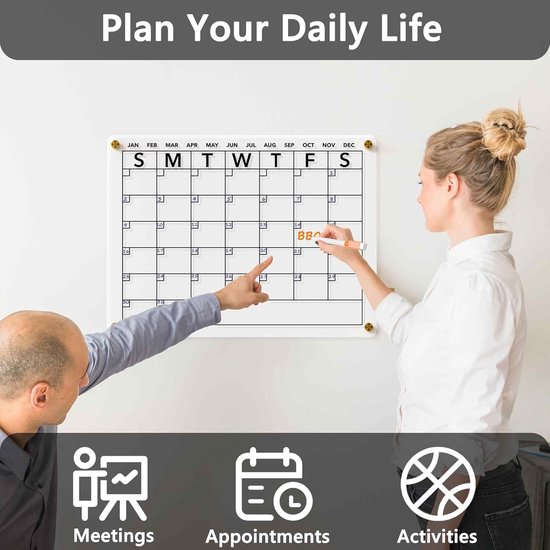 Magnetisch Weekplanner - Planbord - Familieplanner - Gezinsplanner - To Do Planner | Transparant acryl | Uitwisbaar | Inclusief 8 kleuren stiften 30*40cm