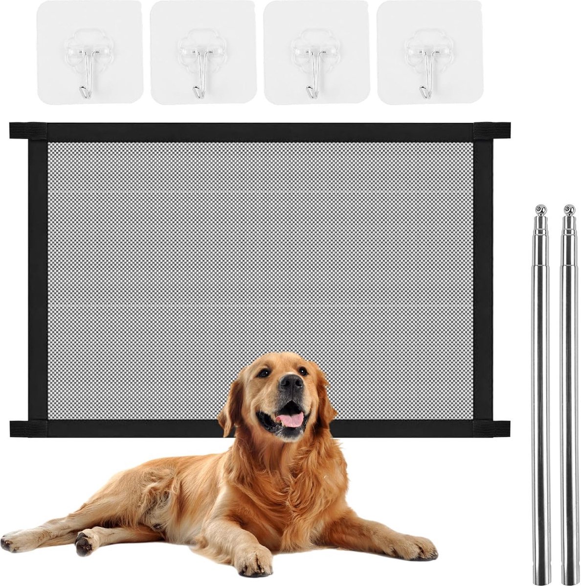 Stunq® Veiligheidshek Hondendeur Veiligheidshek zonder boren Hondenbarrière Verdeeldeur Katten Draagbare deur Veiligheid Huisdierdeur Traphekje Hondennet met zelfklevende haken