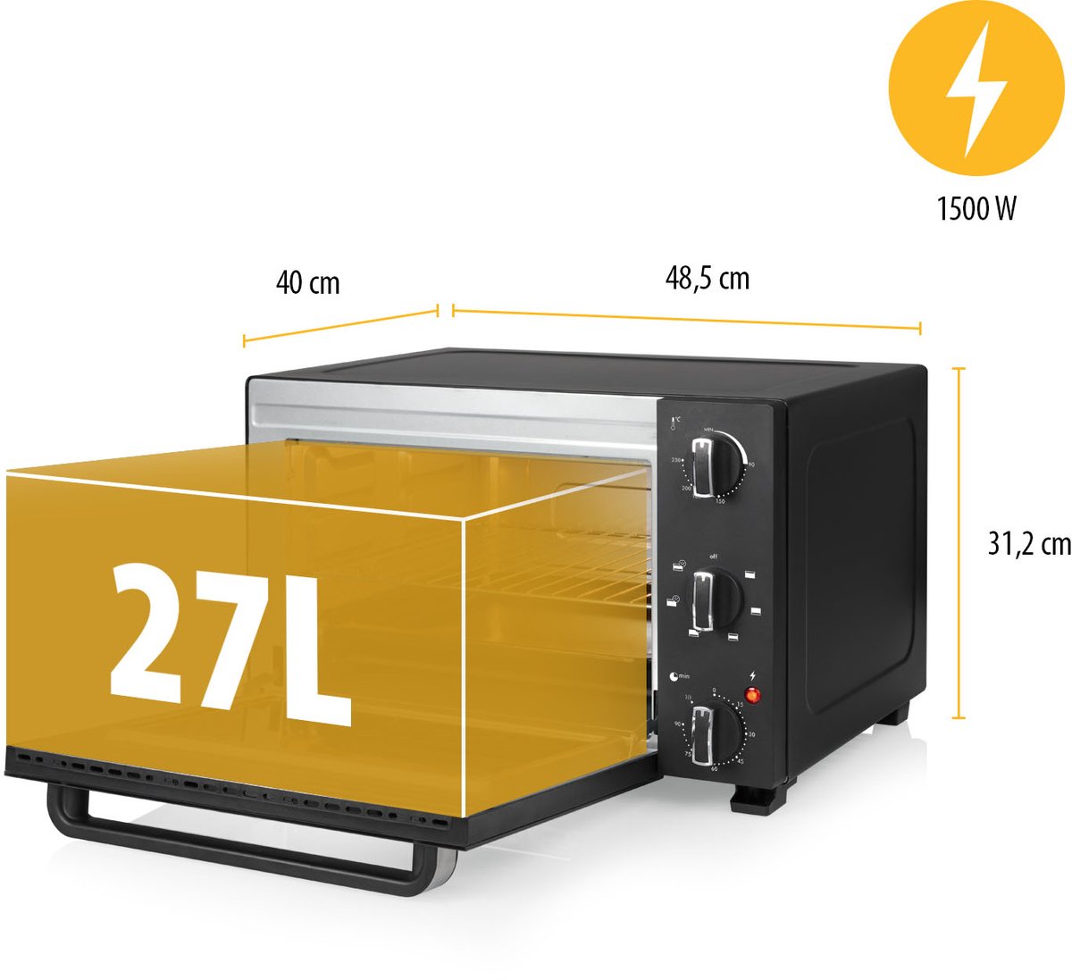 Tristar OV-3627 - Oven 1500 W - 27 Liter - Camping Vrijstaande Oven - Zwart – foto 7