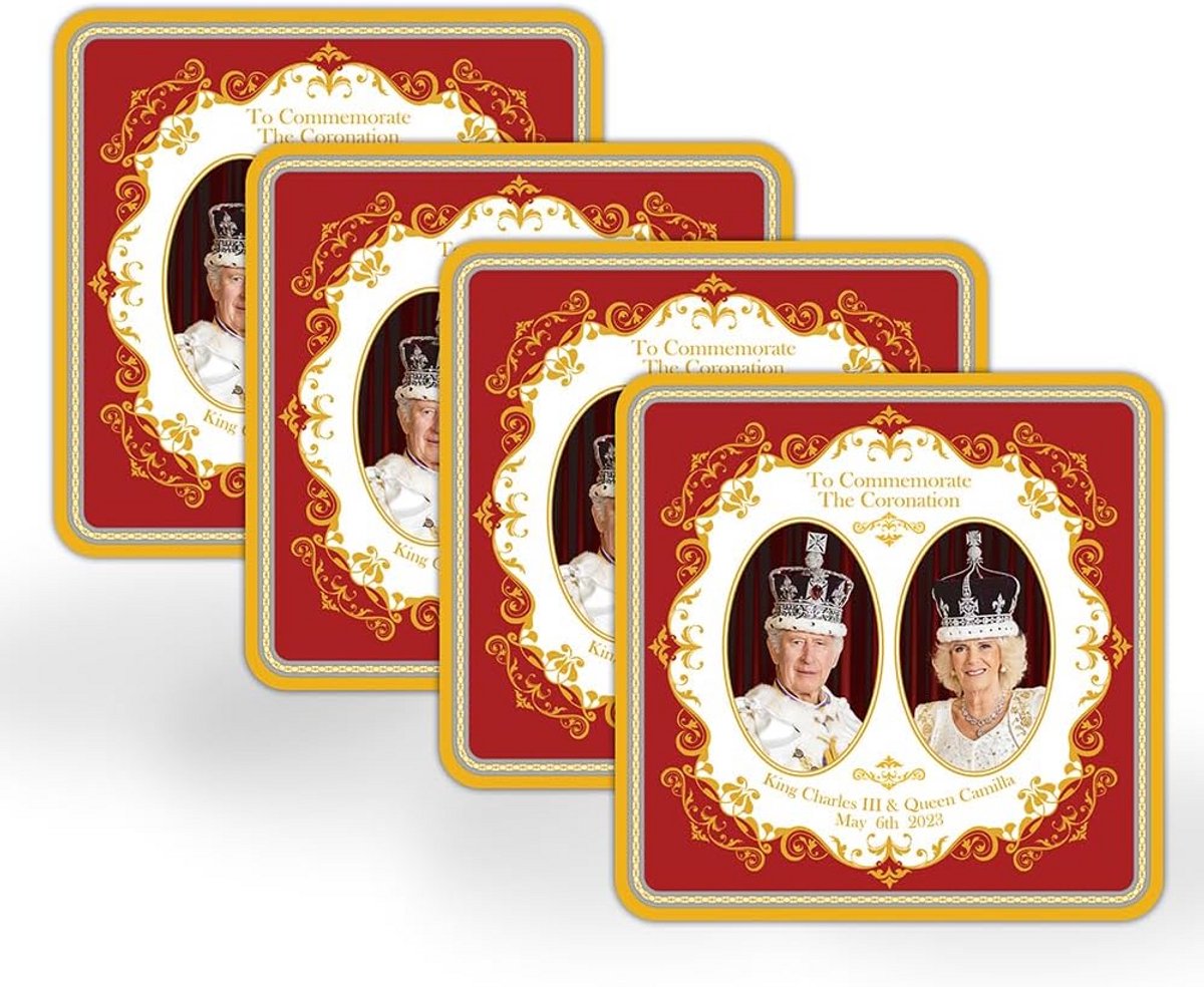 Set van 6 Kurken Onderzetters - Koningshuis Charles III & Camilla Herdenkingseditie