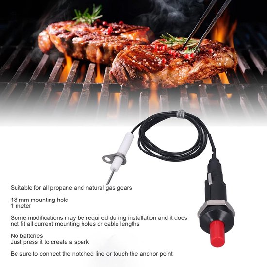 Piezo ontsteker voor Gas Grill, Vervangende Ontsteker Kit met Drukknop - Keramische Keukenaansteker — afbeelding 3