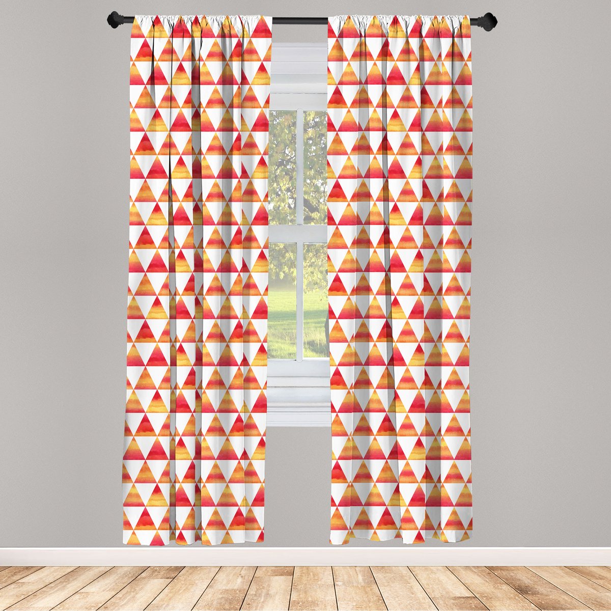 ABAKUHAUS Abstracte raamgordijnen – 2x75x225 cm – Oranje-scharlaken