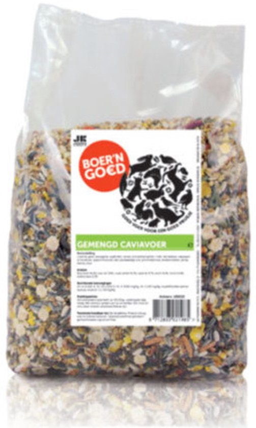 Een zak gemengd caviavoer van Boer'n Goed met diverse granen, zaden en gedroogde groenten.