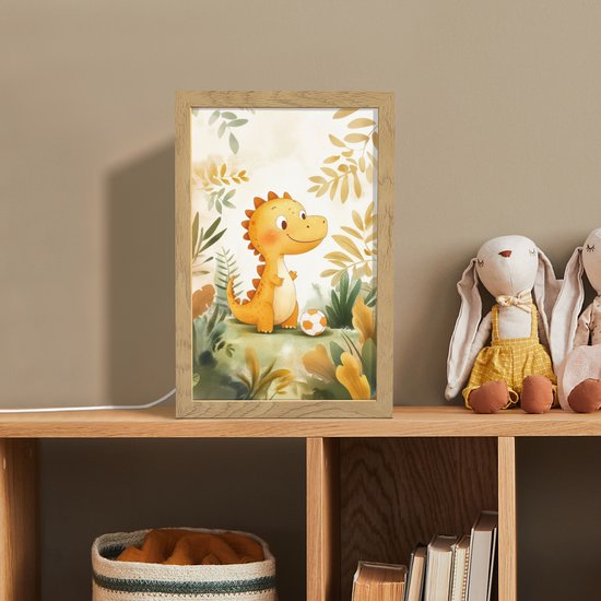 Nachtlampje 20x30 cm - Kinder lamp - Dino - Voetbal - Oranje - Tafellamp kinderkamer - Slaapkamer lamp - Bedlamp kinderen - Kinderlampje stopcontact - Wandlamp babykamer - Nachtlampjes van Decogen. — afbeelding 3
