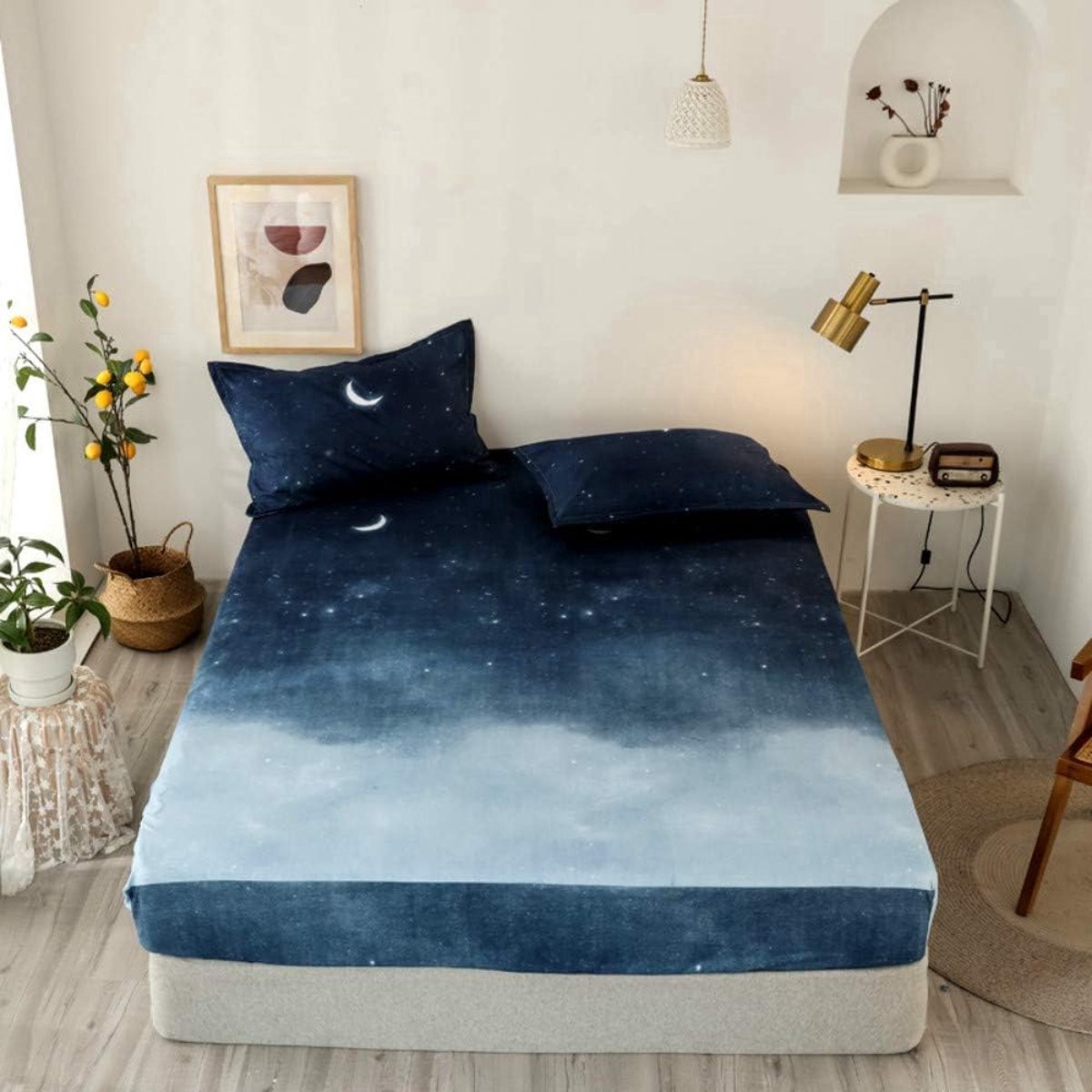 Stunq® Hoeslaken, 90 x 200 cm, kindermatrasbeschermer, Night Sky, Blue Gradient, laken voor eenpersoonsbed, boxspringbed, 100% microvezel, geschikt voor matrasdiepte tot 25 - 30 cm