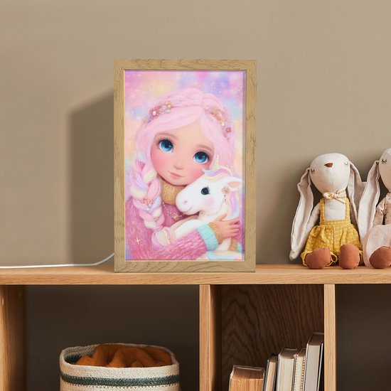 Nachtlampje 20x30 cm - Kinder lamp - Meisje - Eenhoorn - Roze - Tafellamp kinderkamer - Slaapkamer lamp - Bedlamp kinderen - Kinderlampje stopcontact - Wandlamp babykamer - Nachtlampjes van OnlyWow — afbeelding 3