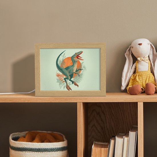 Nachtlampje 20x15 cm - Kinder lampje - Dino - Bladeren - Grafisch - Groen - Tafellamp kinderkamer - Slaapkamer lamp - Bedlamp kinderen - Kinderlampje stopcontact - Wandlamp babykamer - Nachtlampjes van Merkloos — afbeelding 3