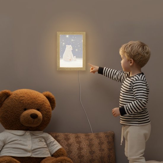Nachtlampje 15x20 cm - Kinder lamp - Ijsbeer - Sneeuw - Sterren - Blauw - Tafellamp kinderkamer - Slaapkamer lamp - Bedlamp kinderen - Kinderlampje stopcontact - Wandlamp babykamer - Nachtlampjes van Merkloos — afbeelding 5