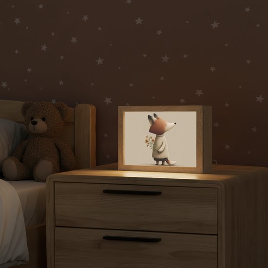 Nachtlampje 20x15 cm - Kinder lampje - Vos - Gele bloemen - Minimalistisch - Tafellamp kinderkamer - Slaapkamer lamp - Bedlamp kinderen - Kinderlampje stopcontact - Wandlamp babykamer - Nachtlampjes van Merkloos — afbeelding 2