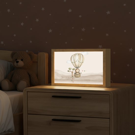 Nachtlampje 30x20 cm - Kinder lamp - Luchtballon - Leeuw - Watercolor - Safari - Dieren - Tafellamp kinderkamer - Slaapkamer lamp - Bedlamp kinderen - Kinderlampje stopcontact - Wandlamp babykamer - Nachtlampjes van Merkloos — afbeelding 2