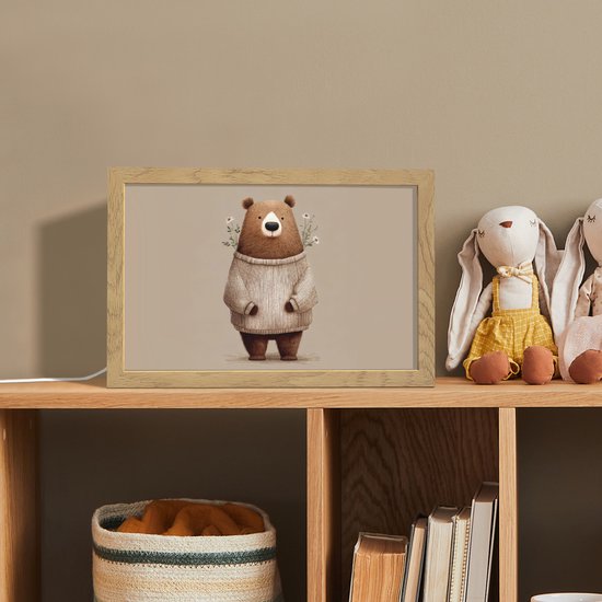 Nachtlampje 30x20 cm - Kinder lamp - Beer - Witte bloemen - Knus - Tafellamp kinderkamer - Slaapkamer lamp - Bedlamp kinderen - Kinderlampje stopcontact - Wandlamp babykamer - Nachtlampjes van Smart Planet — afbeelding 3