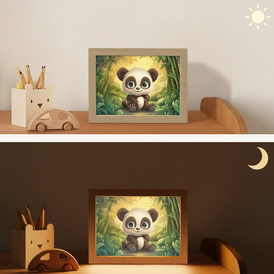 Nachtlampje 20x15 cm - Kinder lamp - Panda - Cartoon - Bamboebos - Zwart - Tafellamp kinderkamer - Slaapkamer lamp - Bedlamp kinderen - Kinderlampje stopcontact - Wandlamp babykamer - Nachtlampjes van Lumisky — afbeelding 4