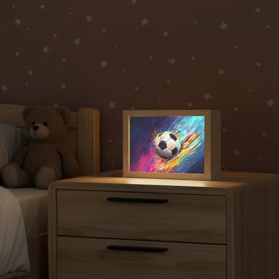 Nachtlampje 20x15 cm - Kinder lamp - Voetbal - Kleurrijk - Abstract - Penseelstreken - Tafellamp kinderkamer - Slaapkamer lamp - Bedlamp kinderen - Kinderlampje stopcontact - Wandlamp babykamer - Nachtlampjes van Merkloos — afbeelding 2