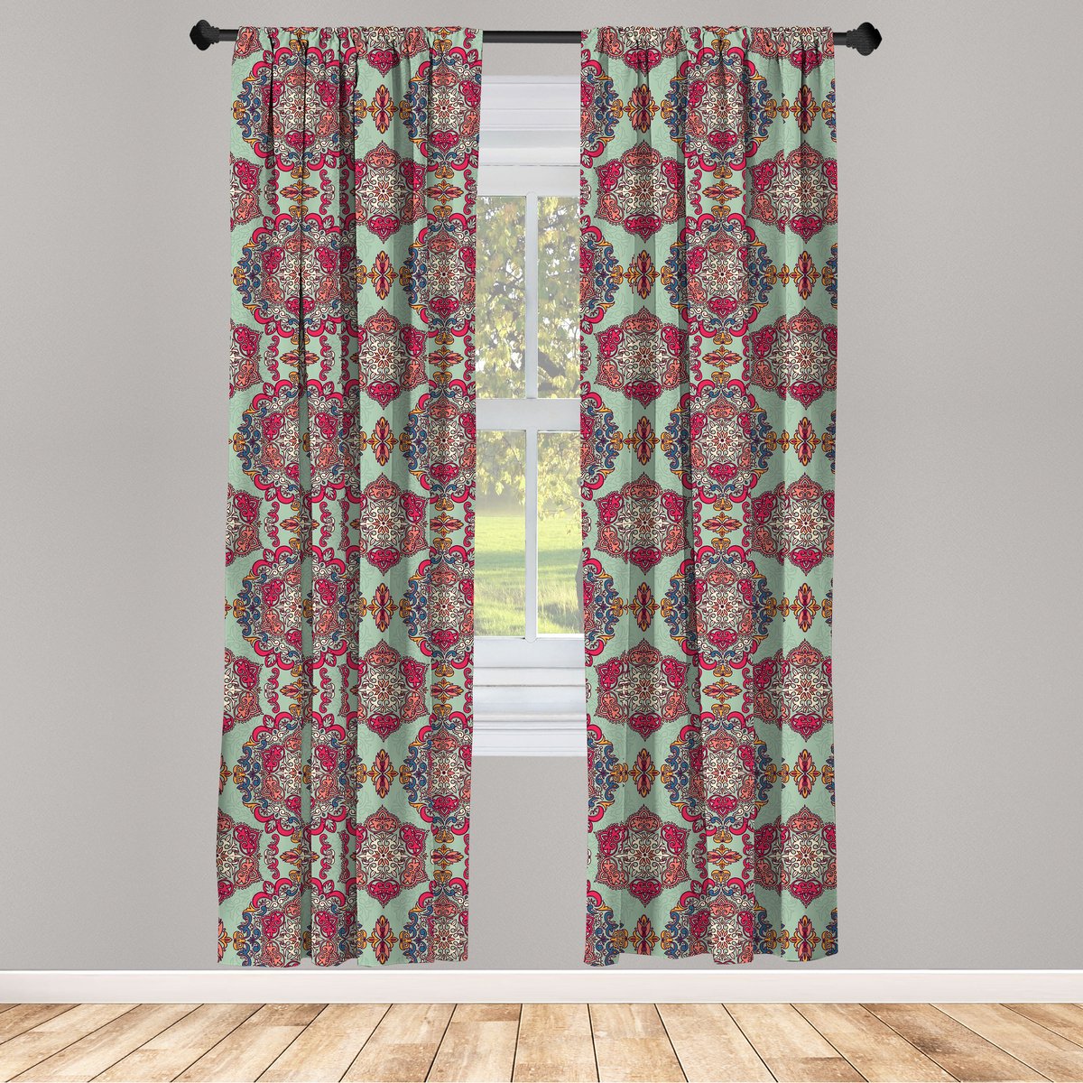 ABAKUHAUS Boho gordijnen – 2x75x175 cm – mintgroen – halfdonkerend