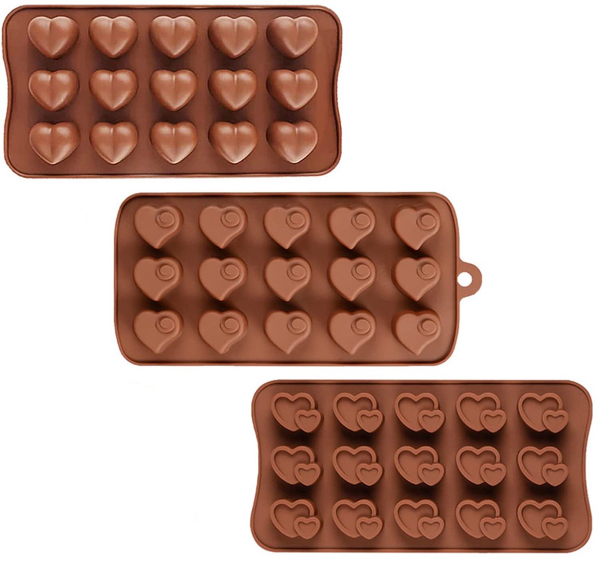 Hartvormige chocoladevorm 3-delige set, antiaanbaklaag, siliconenvorm