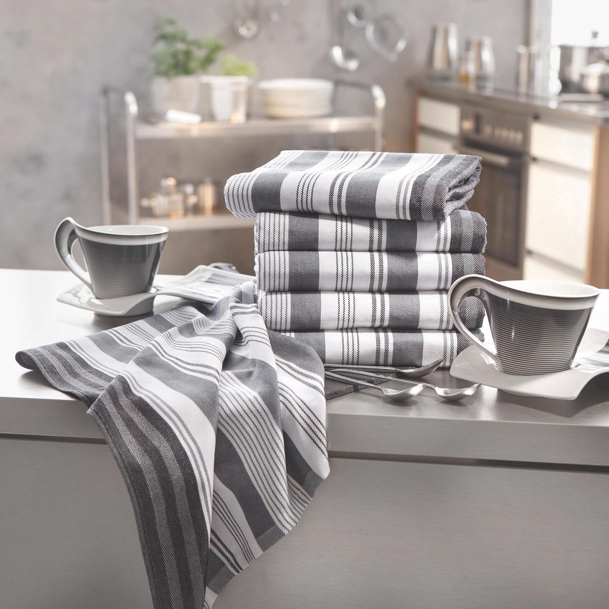 Stunq® Set van 4 theedoeken, 50 x 70 cm, katoen, grijs