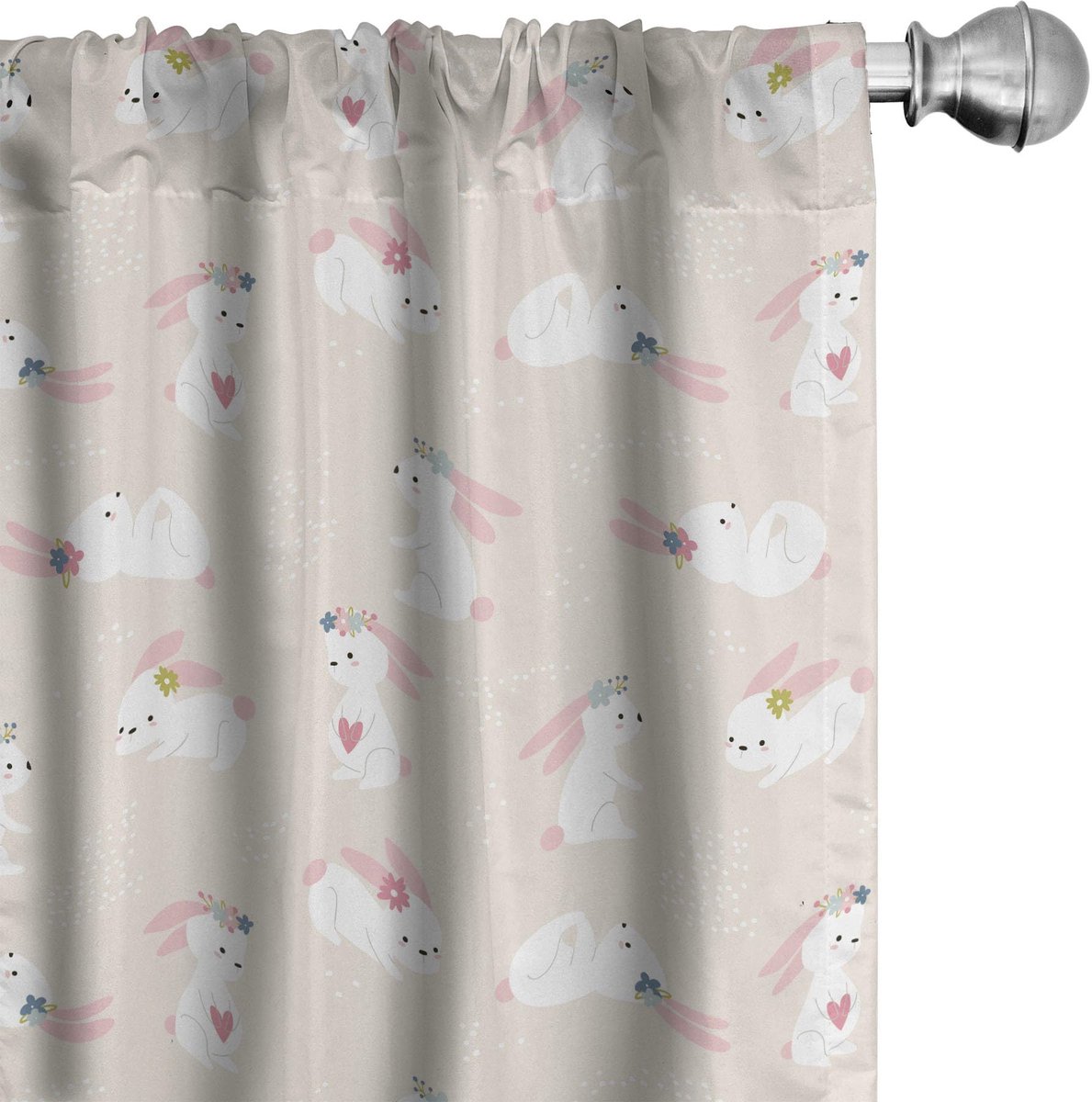 ABAKUHAUS Gordijn – 2x75x175 cm – hazen met krans – microvezel – licht perzikroze Licht perzik bloesem