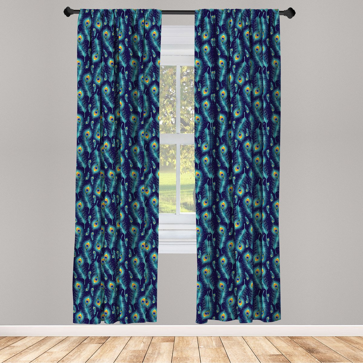 ABAKUHAUS Pauw raamgordijnen – 2-delige 75x175 cm – microvezel – halfverduisterend – Oranje/Blauw