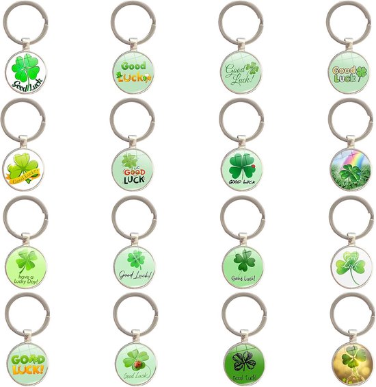 16 Stuks Gelukshanger Sleutelhangers Klavervier Gelukssymbool Cadeau