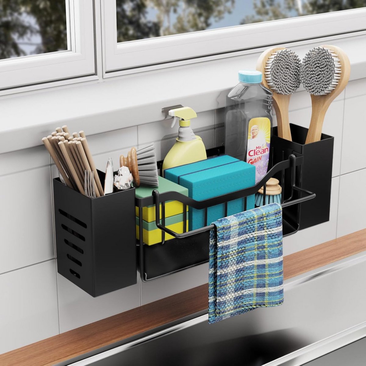 Sponshouder Spoelbak Organizer - Vaatdoekhouder en Afdruiprek voor Keuken