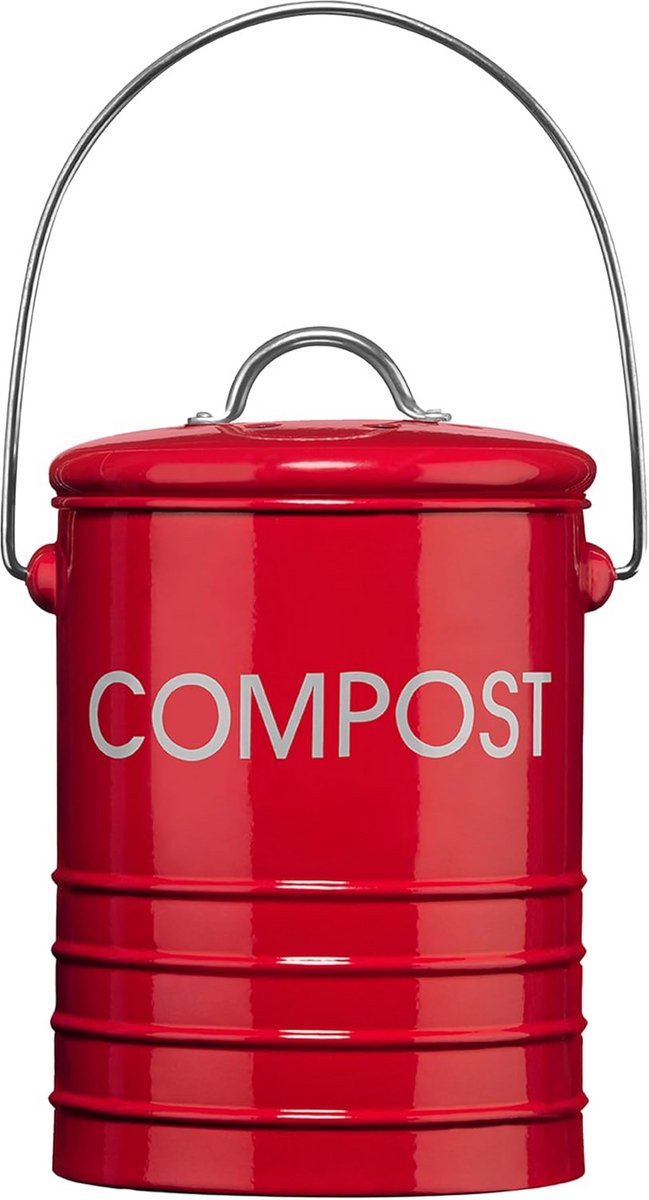 Compostbak met handvat voor keukenafval, Rood