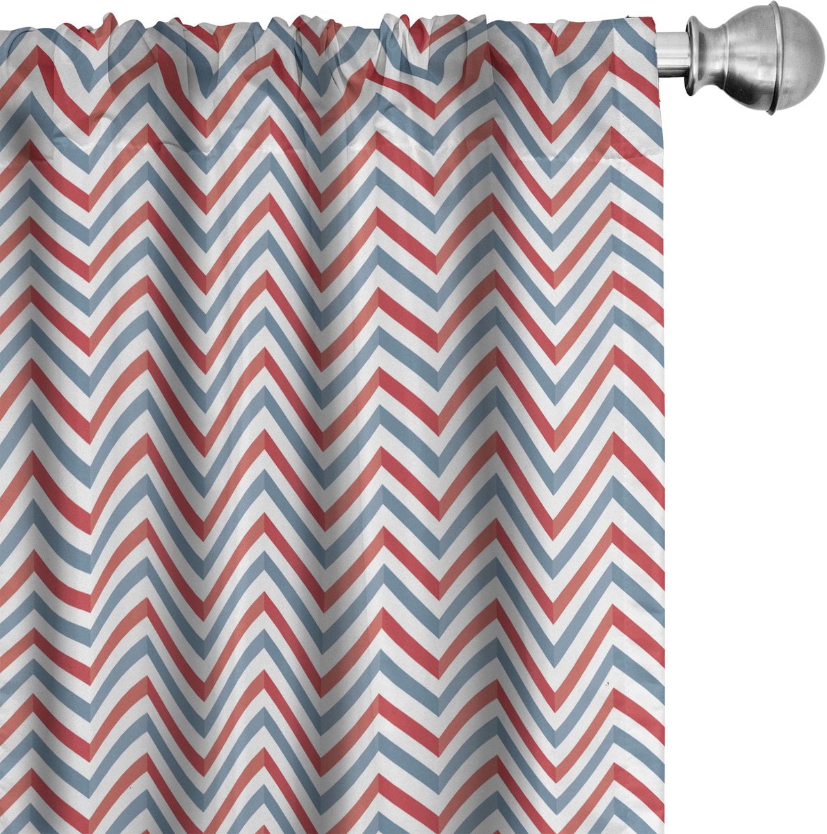 ABAKUHAUS 2-delige gordijnen Pastel zigzag – Microvezel 150x175 cm – Lichtblauw, Rood & Wit