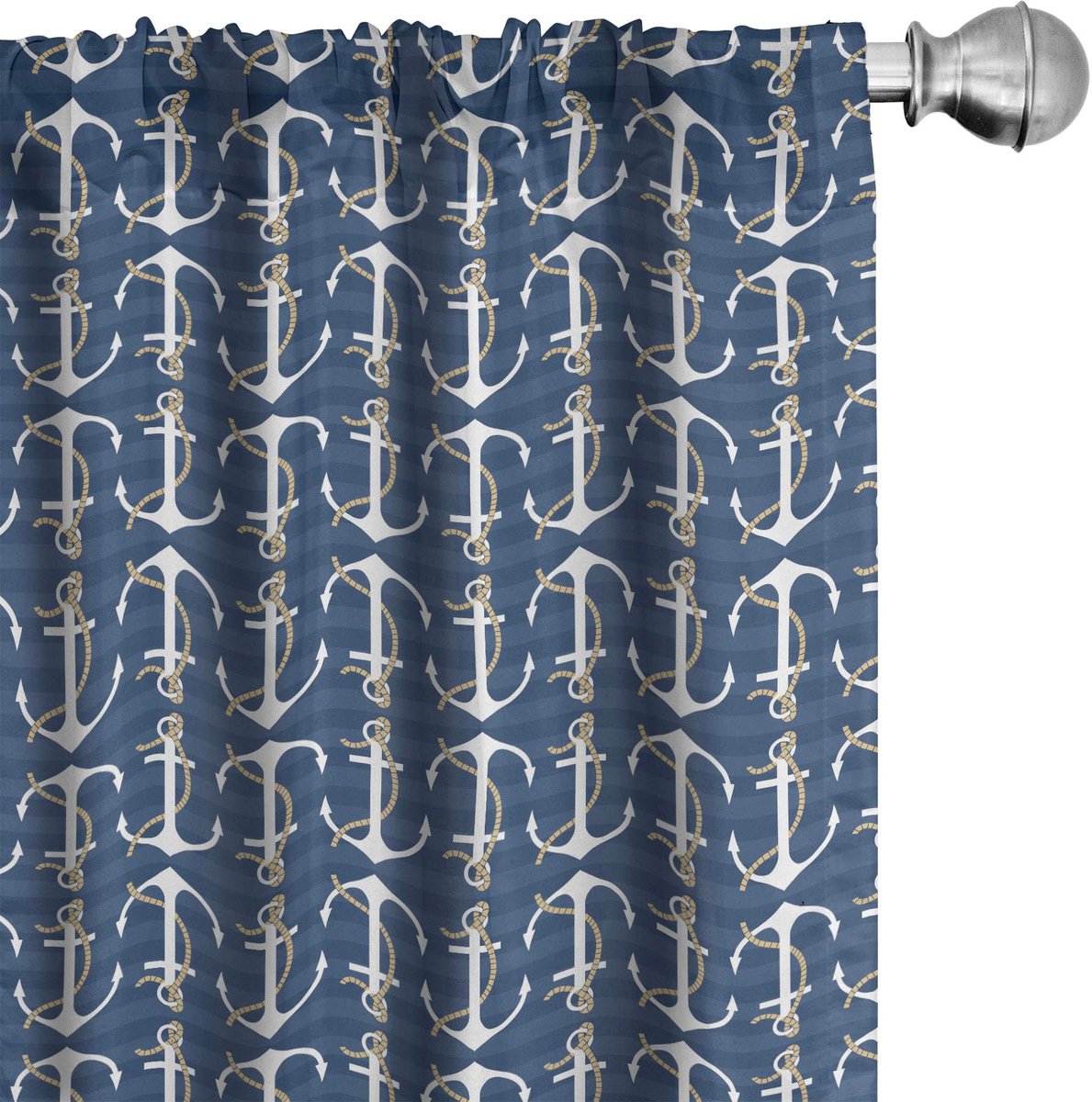ABAKUHAUS Anker Gordijnen – Nautisch Touw – 2x75x175 cm – Donkerblauw Donker hemelsblauw en wit