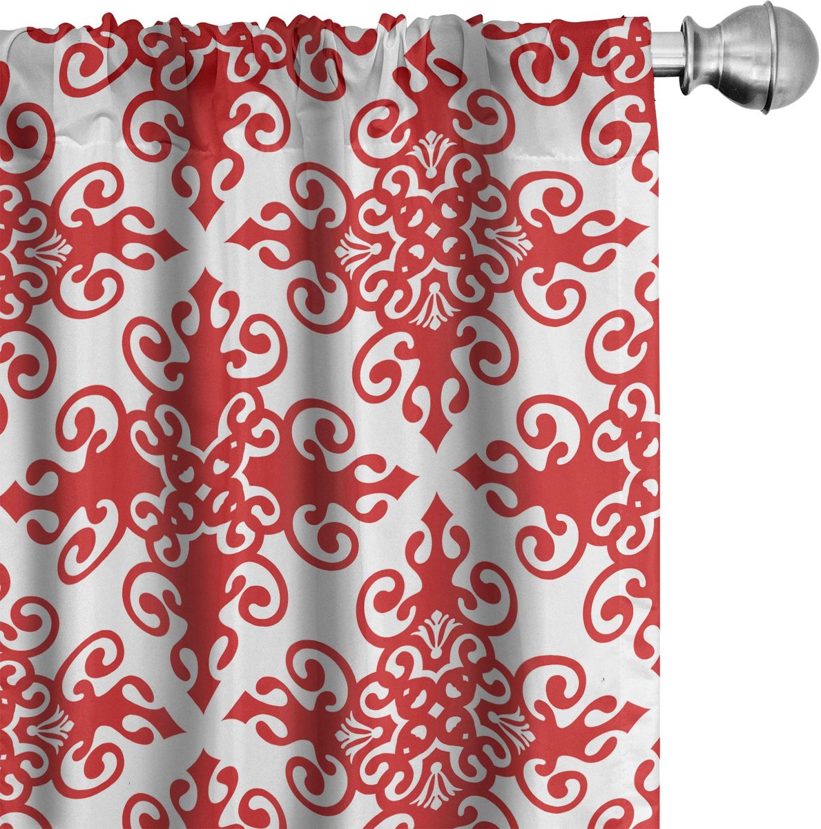 ABAKUHAUS West Scroll Ornament Voorhangen 2-delige Set 75x225 cm – Microfaser, rood-wit