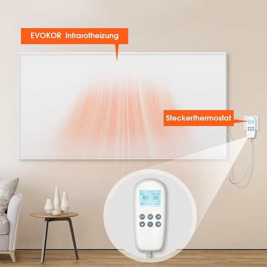 VIESTA® Infrarood wandverwarming met thermostaat [INCL. TH10 THERMOSTAAT] – Infraroodverwarming wandmontage radiator – Carbon Crystal infraroodverwarming – Paneel geschikt voor badkamer – 1200W