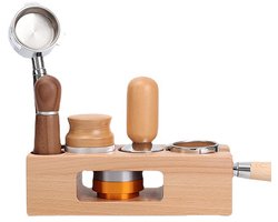 Unyqoos® Houten espresso-tamperstation voor georganiseerde koffie-ervaring thuis en op werk