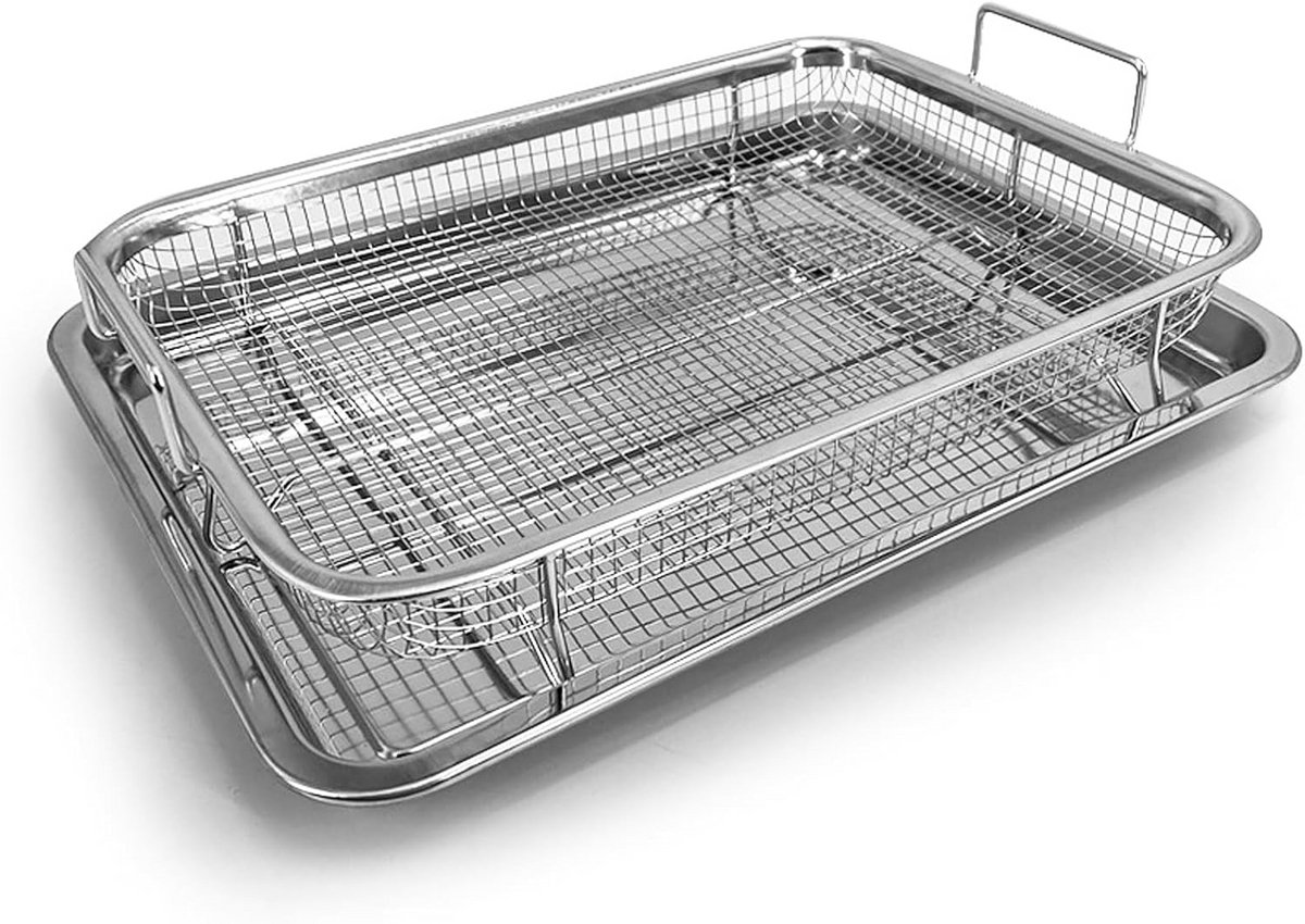Roosteren en Bakken Set voor Airfryer en Oven - Roestvrijstaal Gaasmand voor Extra Krokant Resultaat