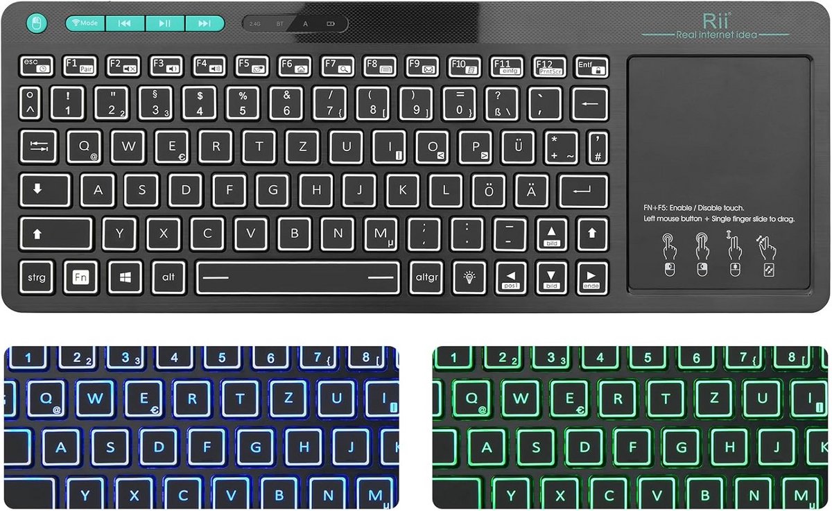 Draadloos Mini Toetsenbord met Touchpad en Achtergrondverlichting - Dual Mode Verbinding