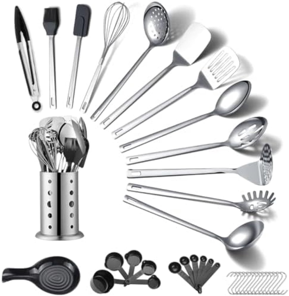 PromoHome Keukengerei Set van 40 Delen met Houder - RVS Kookgerei Essentials