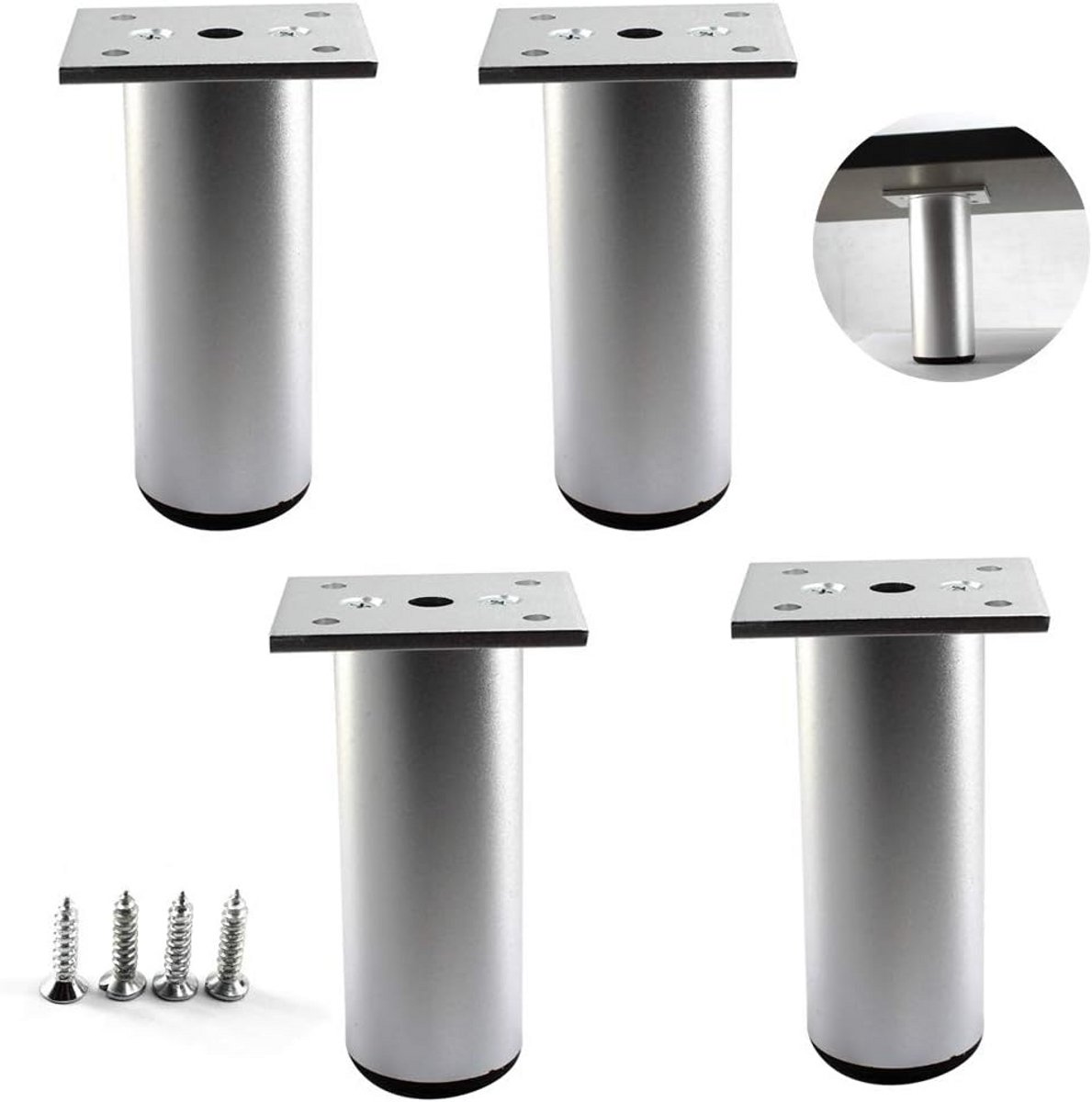 Set van 4 Ronde Verstelbare Meubelpoten 38x6 cm - Stevig Aluminium voor TV Meubel, Tafel of Bank