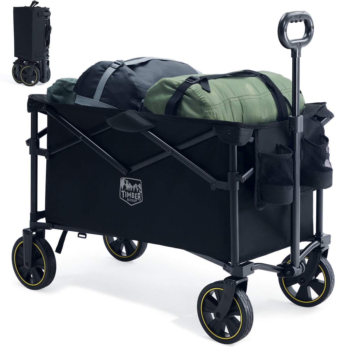 TIMBER RIDGE Bolderkar Opvouwbaar - 200 Liter - 100 KG Draagkracht - all-terrain wielen - Verstelbare hendel - Inklapbare Bolderwagen - Compact - Zwart