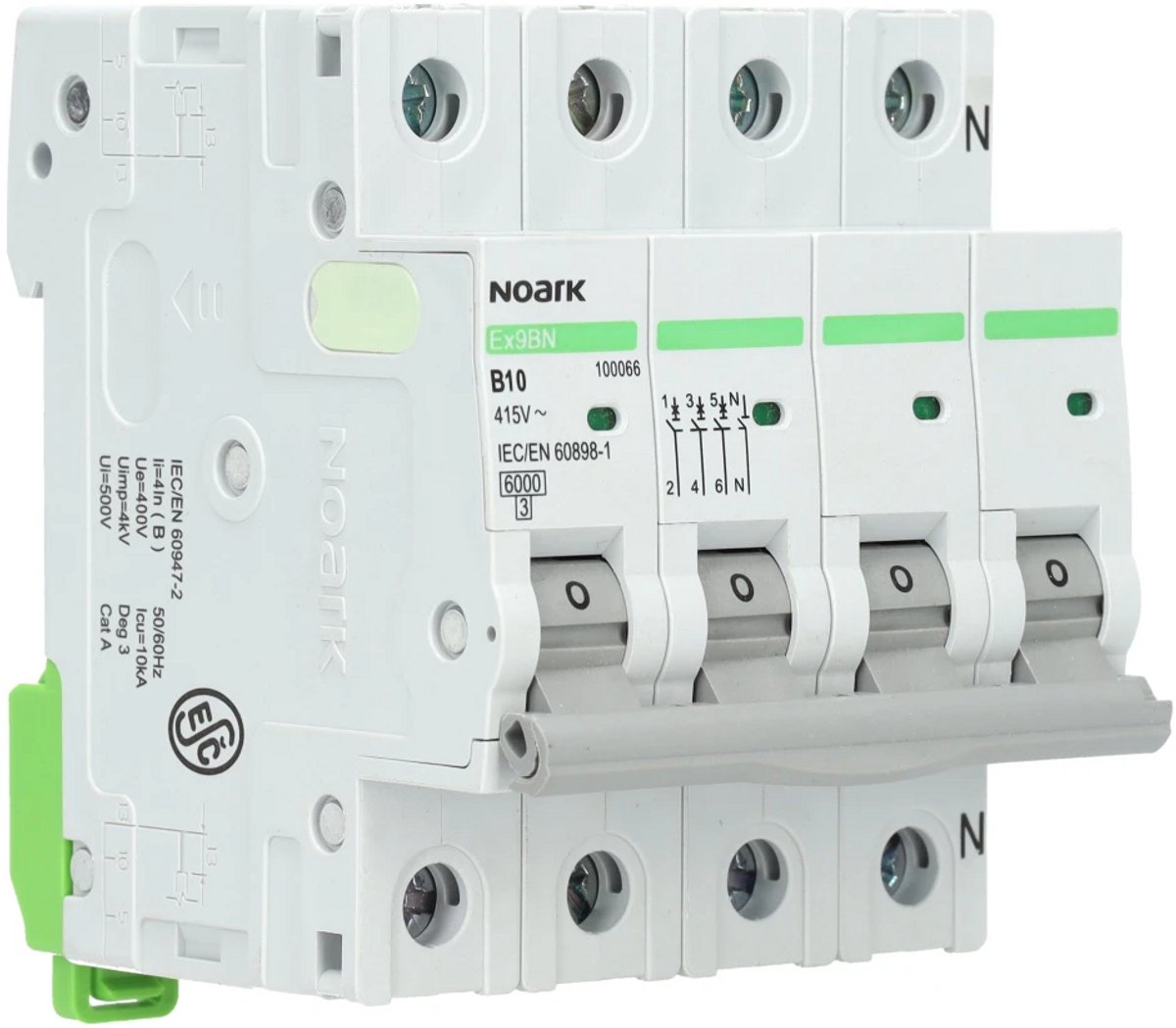 Noark installatieautomaat 3-polig+nul 10A B-Kar (Ex9BN 3PN B10)