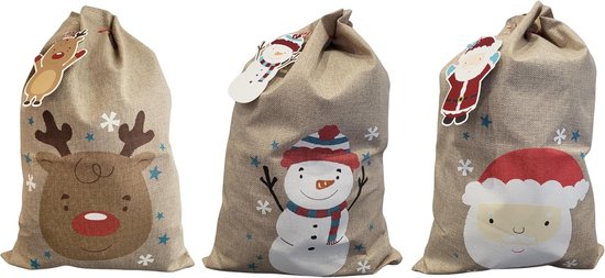 kerst cadeauzakjes non-woven 8 stuks grote herbruikbare
