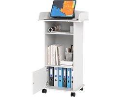 Mobiel Houten Podium met Opbergruimte en Wielen - Witte Lessenaar