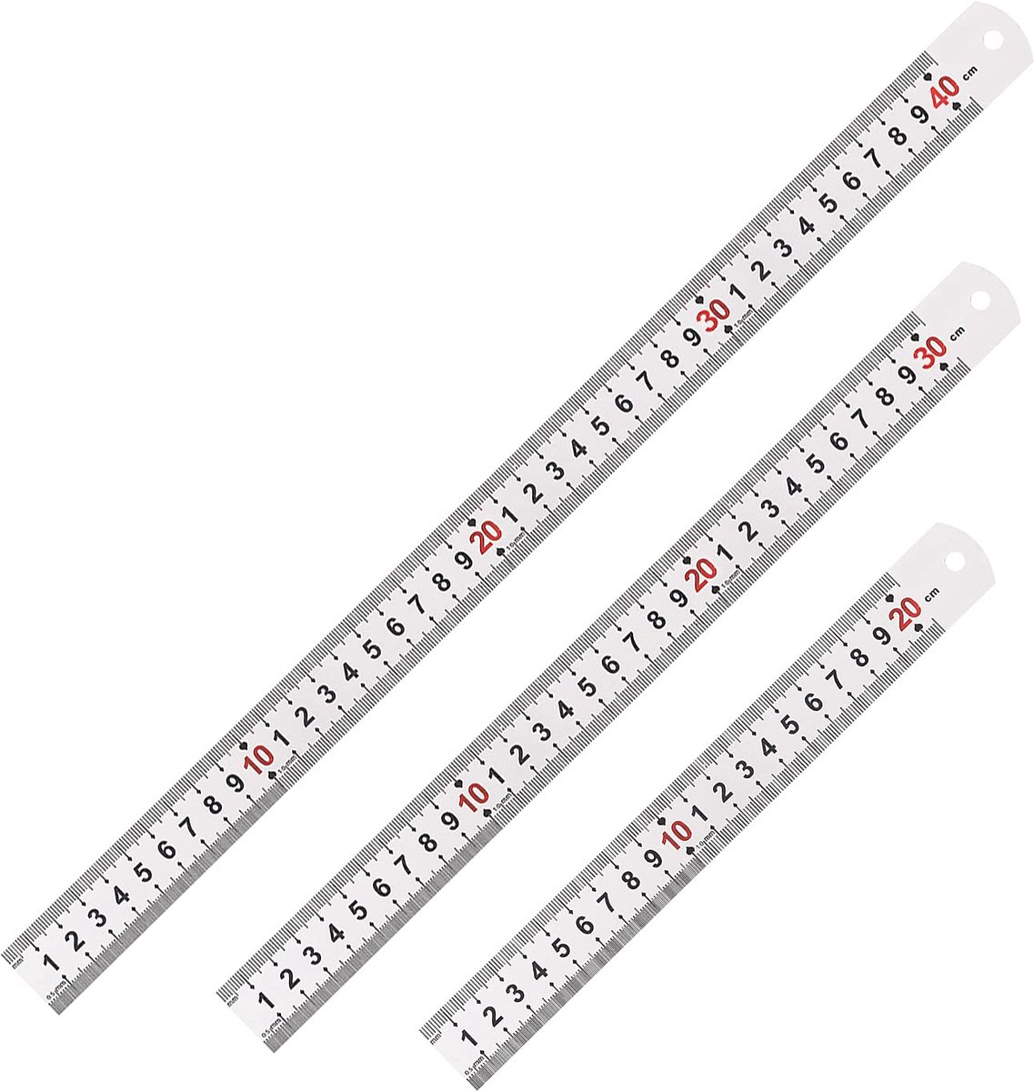 IMPERATORIS® Stalen liniaal - Liniaal Recht met Maatverdeling - Lengte 20 , 30 , 40 cm - Metalen - Ideaal voor School Jongens en Meisjes en voor op Kantoor Supplies - 3 Stuks