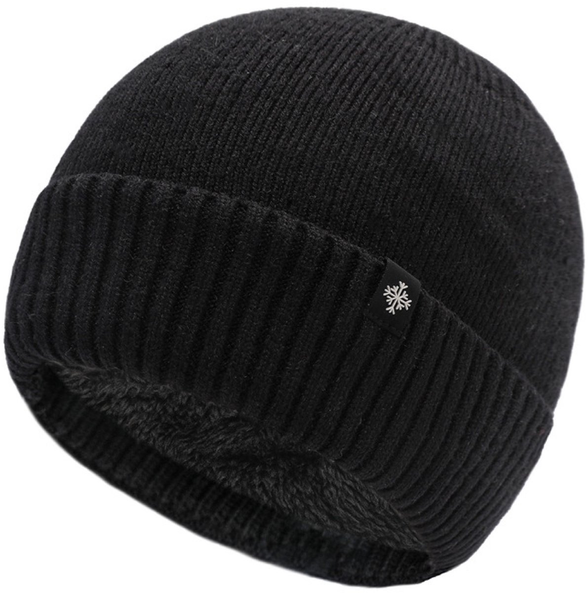 Winter Beanie Muts Heren Dames – Gebreide Muts met Fleece Voering – One Size – Zwart