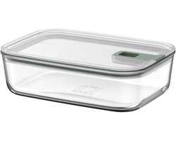 Boîte de conservation en verre Mepal EasyClip - 1,5 l - Récipients de conservation en verre avec fermeture coulissante - Convient au micro-ondes, au four (vapeur), au réfrigérateur et au congélateur - Nordic sage