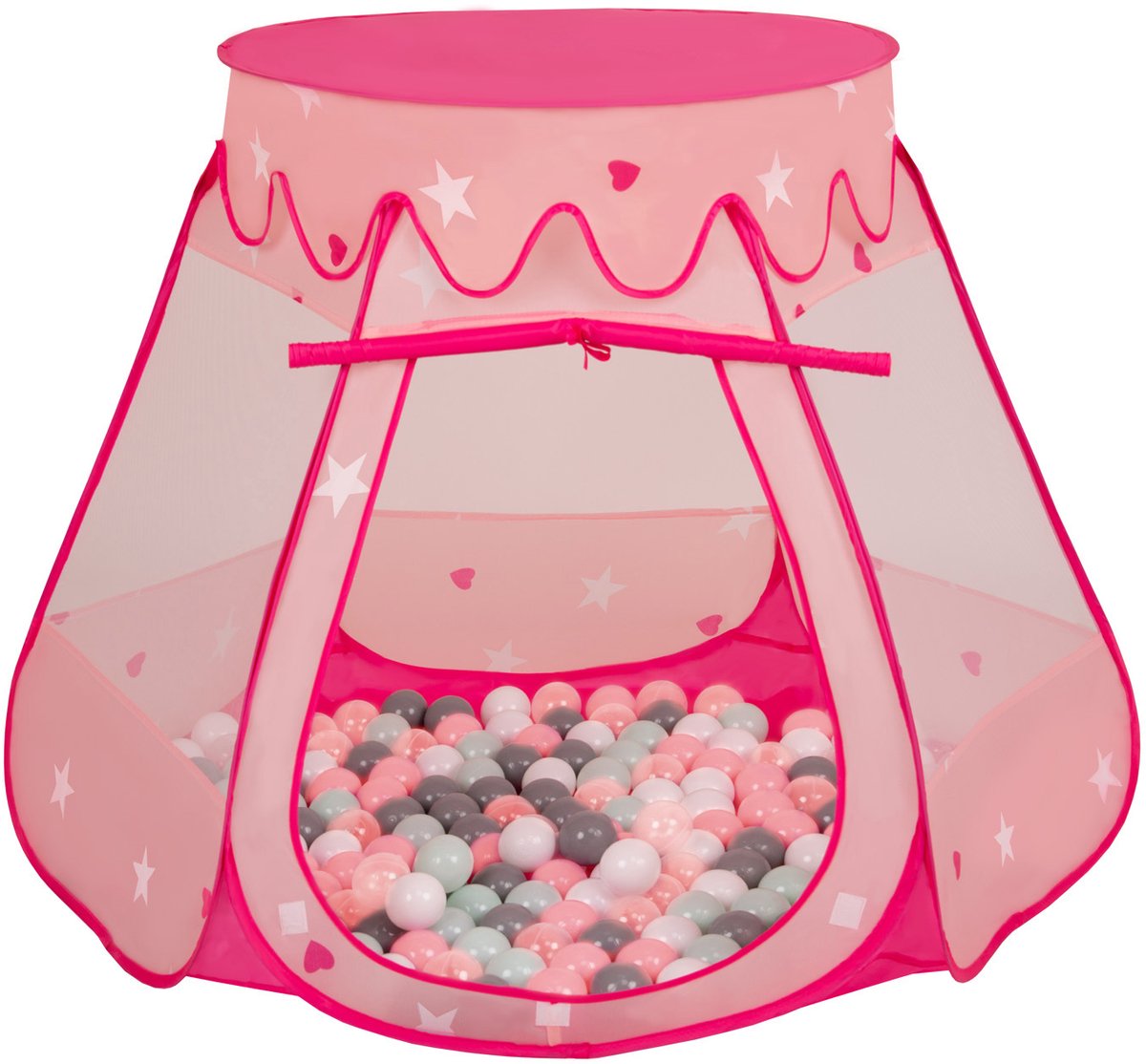 Selonis Pop Up Kasteeltent Pink Voor Kinderen - 100 Ballen Speeltent - Binnen En Buiten Speelhuisje - 105x90 cm - Wit Grijs Mint Poederroze