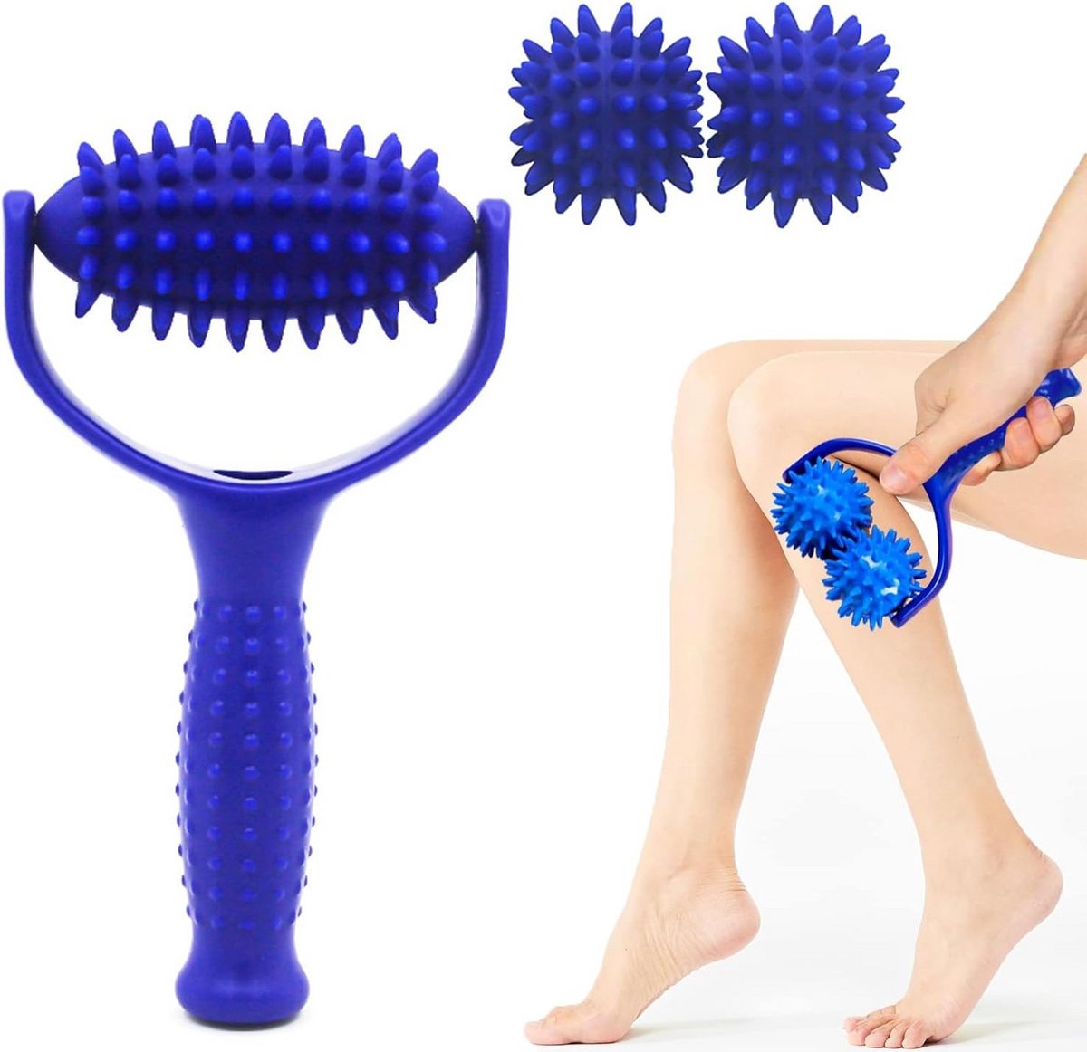 Set van 3 Massageballen en Massageroller met Handvat voor Spierherstel en Ontspanning