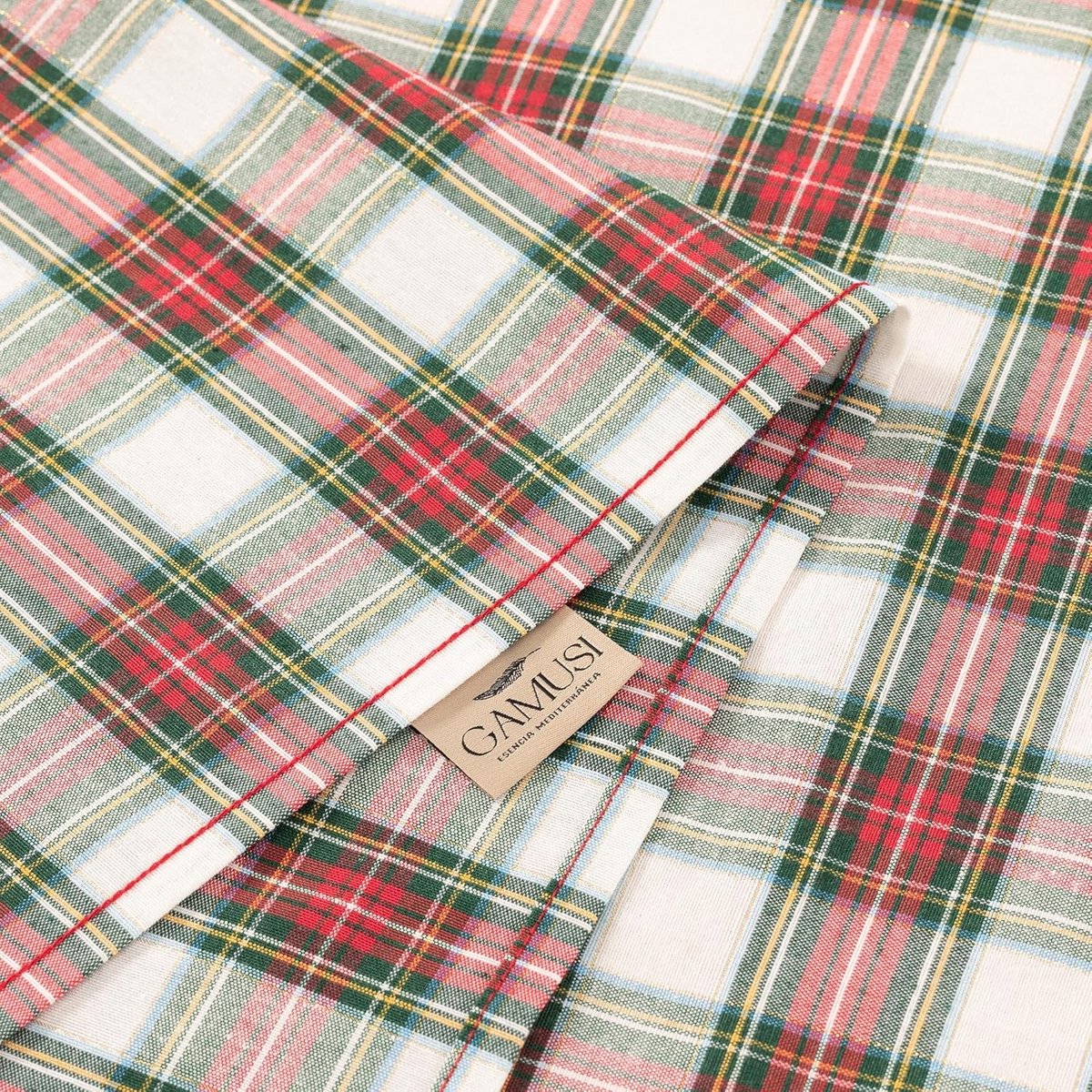 Kerst Tafelkleed Vierkant Rood Wit Geruit met Goudkleurig Garen - 140x140 cm