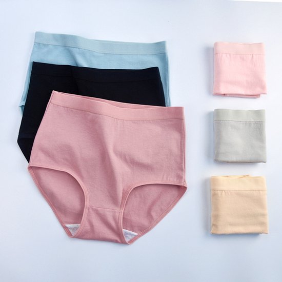 Set de 6 culottes pour femmes à taille haute, fabriquées en pur coton - Couverture complète, modelant et liftant, doux et élastique, adapté aux mères et aux femmes aux formes généreuses.Pâte de haricots rouges +bleu+ gris+ abricot+ rose+ noir-M