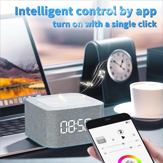 Geluidsmachine met wekker en Bluetooth - 32 rustgevende geluiden, RGB-licht en app-bediening voor optimale slaapervaring — afbeelding 2