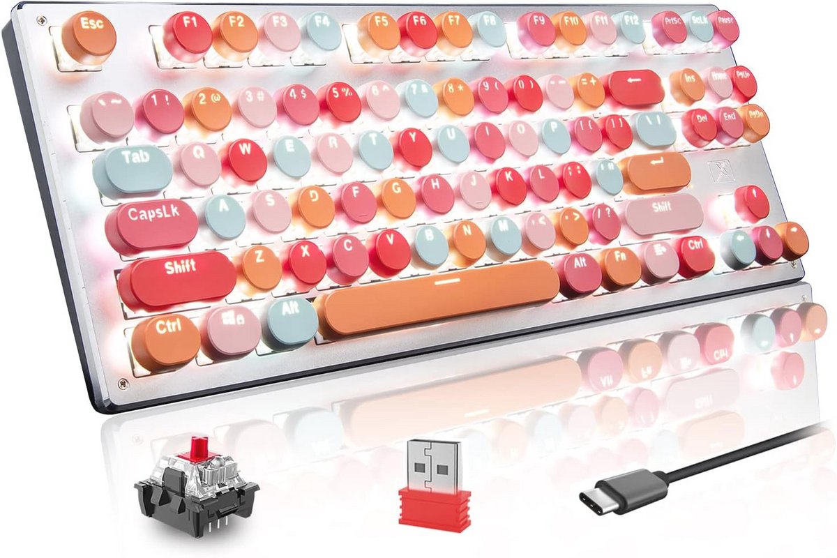 75% Draadloos Mechanisch Toetsenbord - Tri-Mode BT5.0/2.4G/USB, 3300mAh Oplaadbaar, TKL Gamingtoetsenbord met LED Verlichting voor PC en Mac