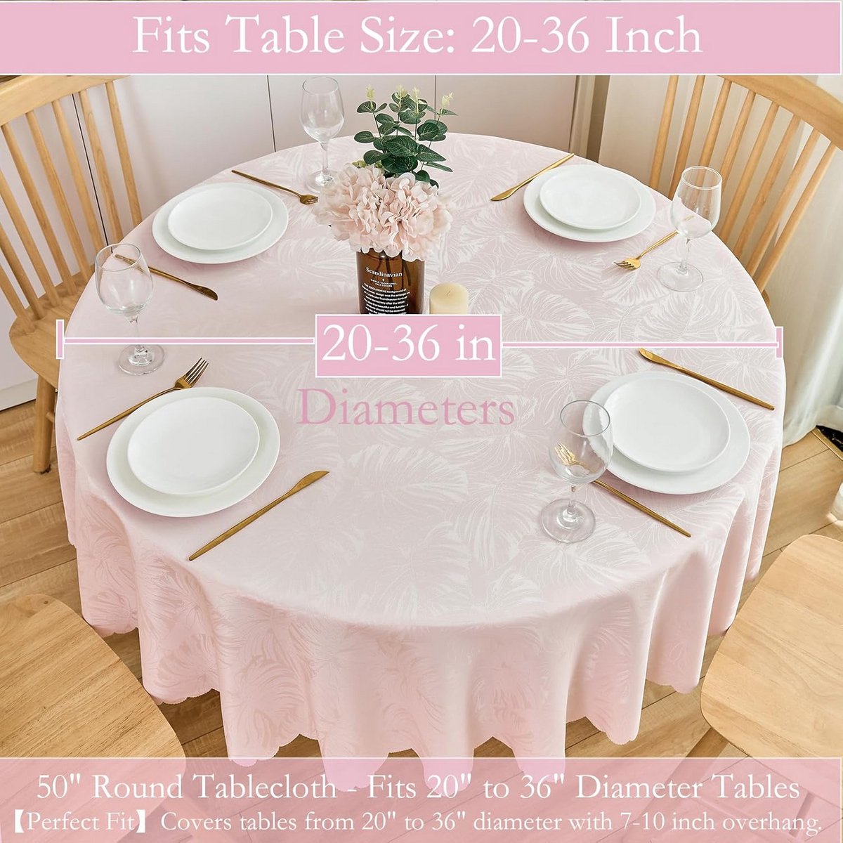 Rond Tafelkleed Jacquard 127 cm met Bladeren Patroon - Waterdicht en Wasbaar