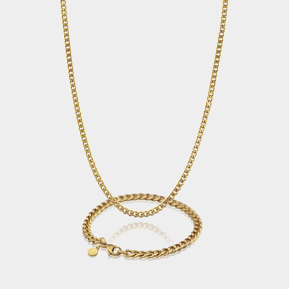 Cuban Ketting 3 mm x Cuban Armband 5 mm - Gouden Schakelketting en Schakelarmband Heren - 50/19 cm lang - Olympus Jewelry